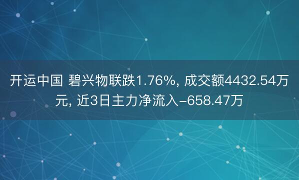 开运中国 碧兴物联跌1.76%， 成交额4432.54万元， 近3日主力净流入-658.47万