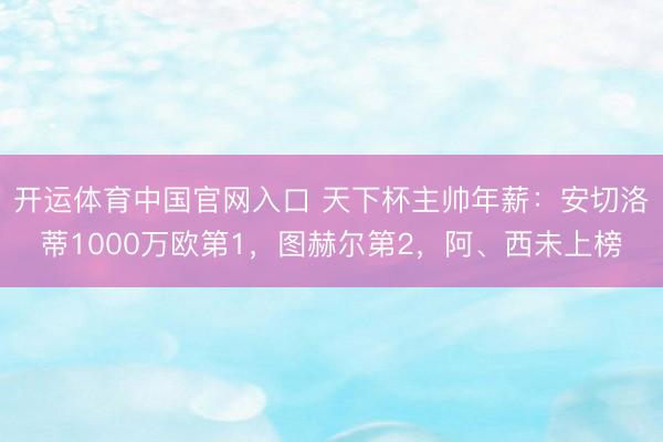 开运体育中国官网入口 天下杯主帅年薪：安切洛蒂1000万欧第1，图赫尔第2，阿、西未上榜